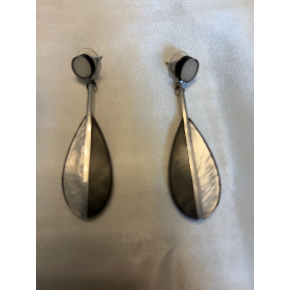 Origin Modernist Silver Black Two Tone Teardrop Dangle Earrings